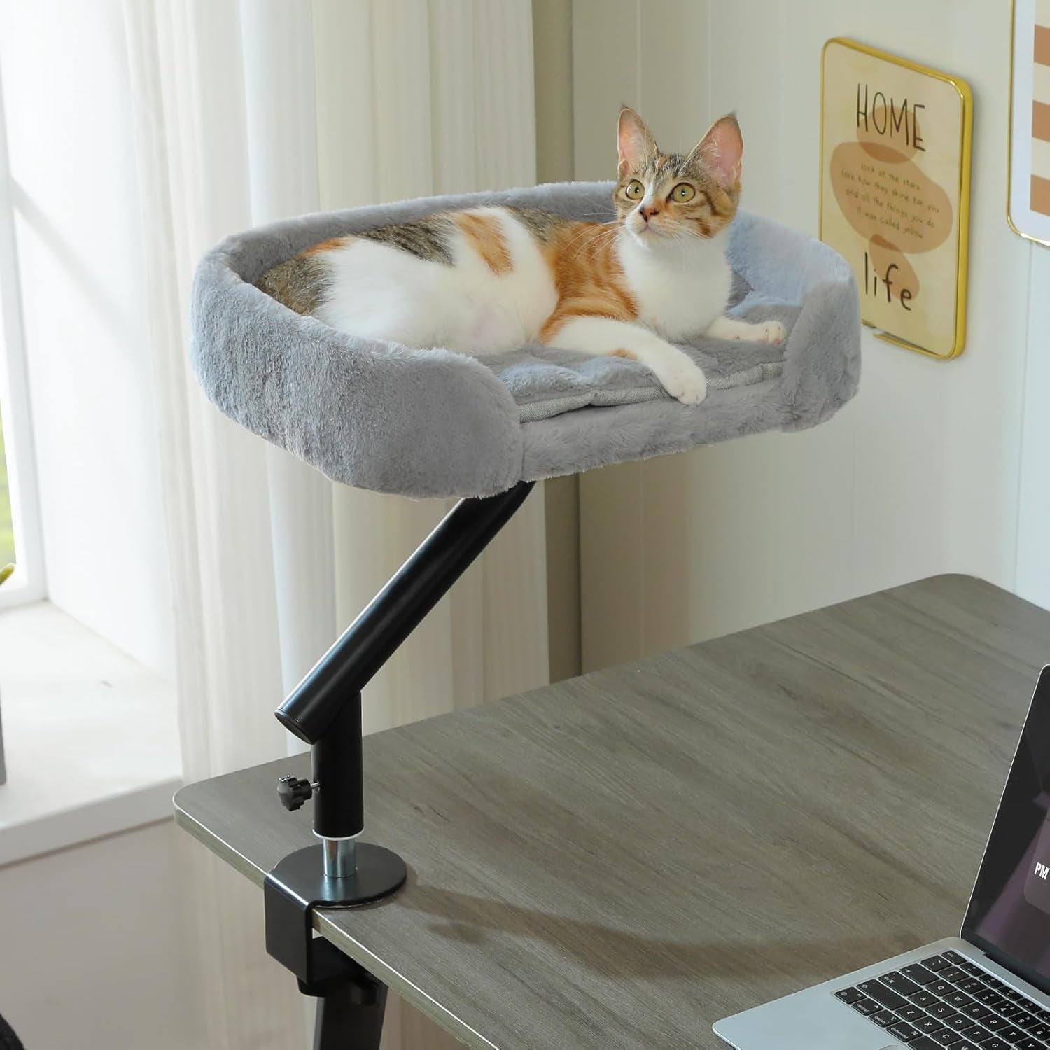 Cat Desk Bed 360°Rotating Supports to 50 Lbs Cozy Nest for Desk