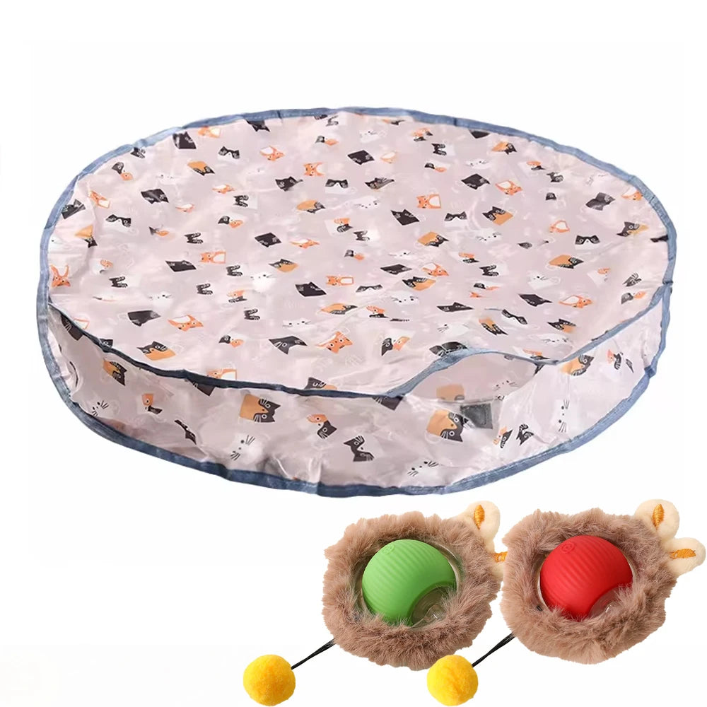 Smart Interactive Cat Toys Ball Fast Rolling in Pouch Hide and Seek Kitten Toy Motion Activated Interactive Cat Toy for Indoor