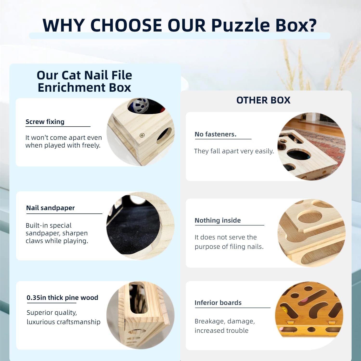 Cat Scratch Puzzle Enrichment Box, Cat Nail File Enrichment Box Sandpaper, Interactive Cats Treat Toy Stress Free, Scratchers That Trim Nails
