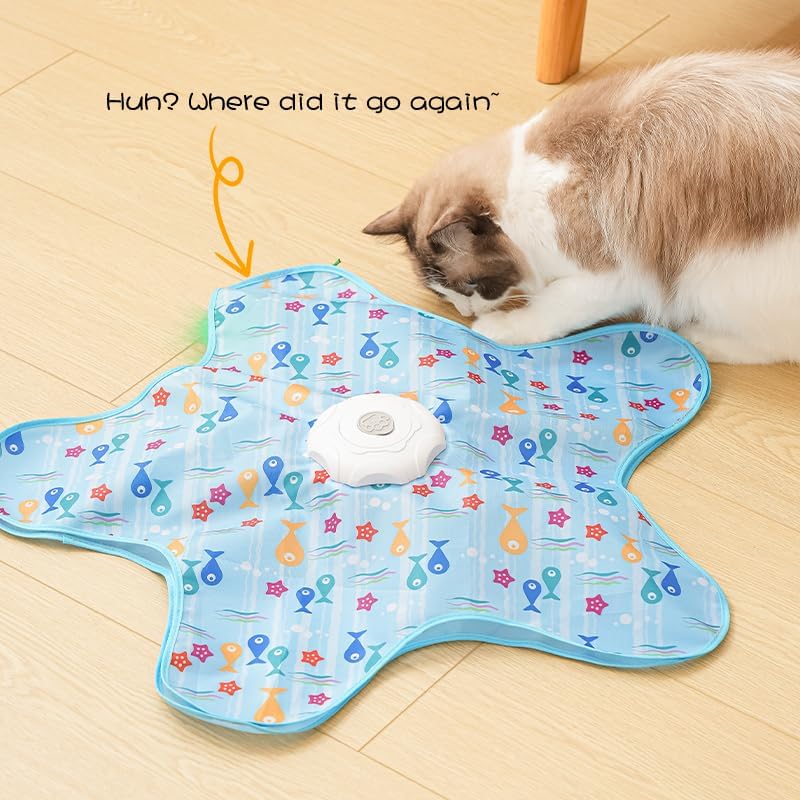 Rechargeable Automatic Cat Toy, 3-Mode Touch-Activated Interactive Toy with Random Motion, Concealed Feather & Squeaky Sound for Indoor Cats & Kittens (Blue)