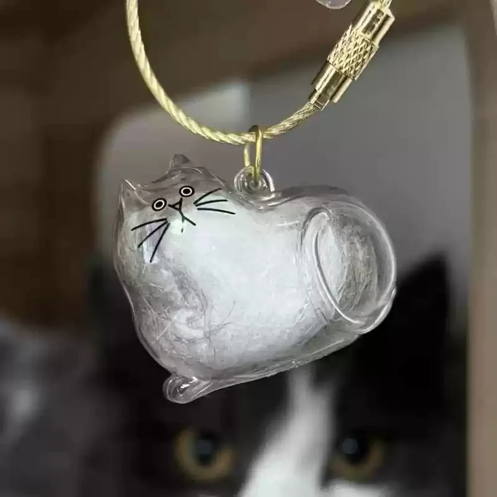 Transparent Container Small Ornaments Cat Fur Storage Pendant Cute Cat Shaped Handmade Design Stylish Keychain DIY Accessories
