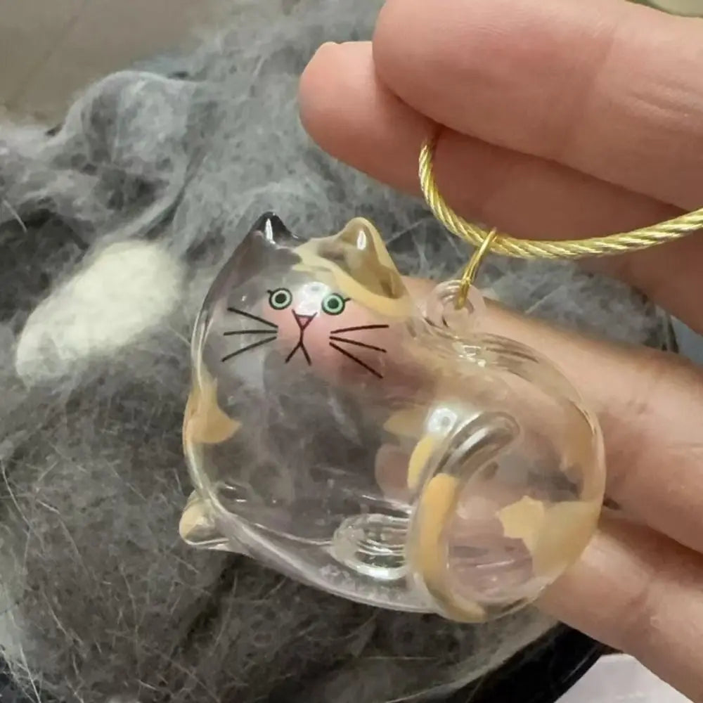 Transparent Container Small Ornaments Cat Fur Storage Pendant Cute Cat Shaped Handmade Design Stylish Keychain DIY Accessories