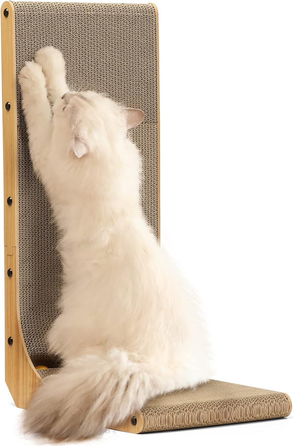 Cat Scratcher, 26.8 Inch L Shaped Cat Scratch Pad for Indoor Cats | Vertical Cat Scratching Board with Ball Cat Toy, Cardboard Cat Scratcher for Wall Sofa Couch, Kitten Scratching Post, Large