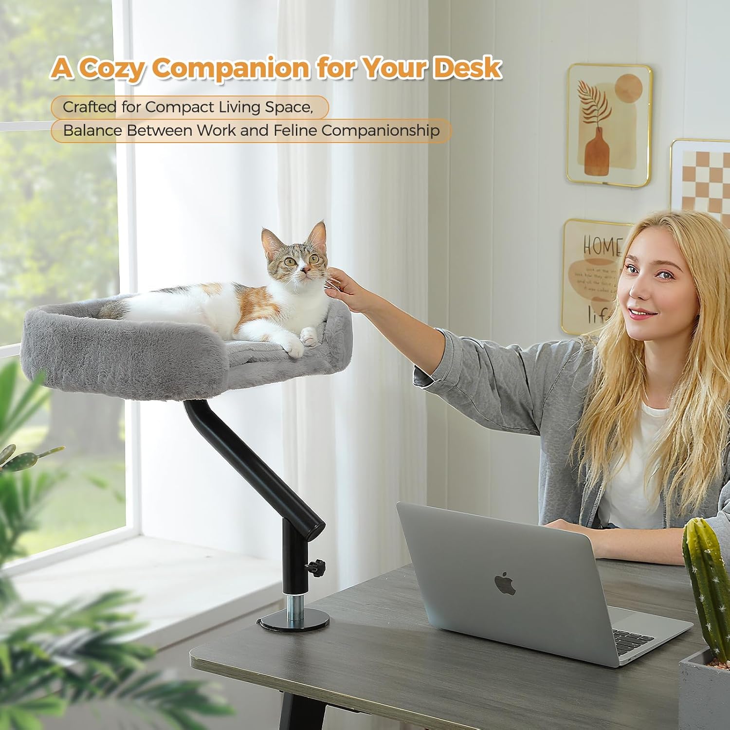 Cat Desk Bed 360°Rotating Supports to 50 Lbs Cozy Nest for Desk