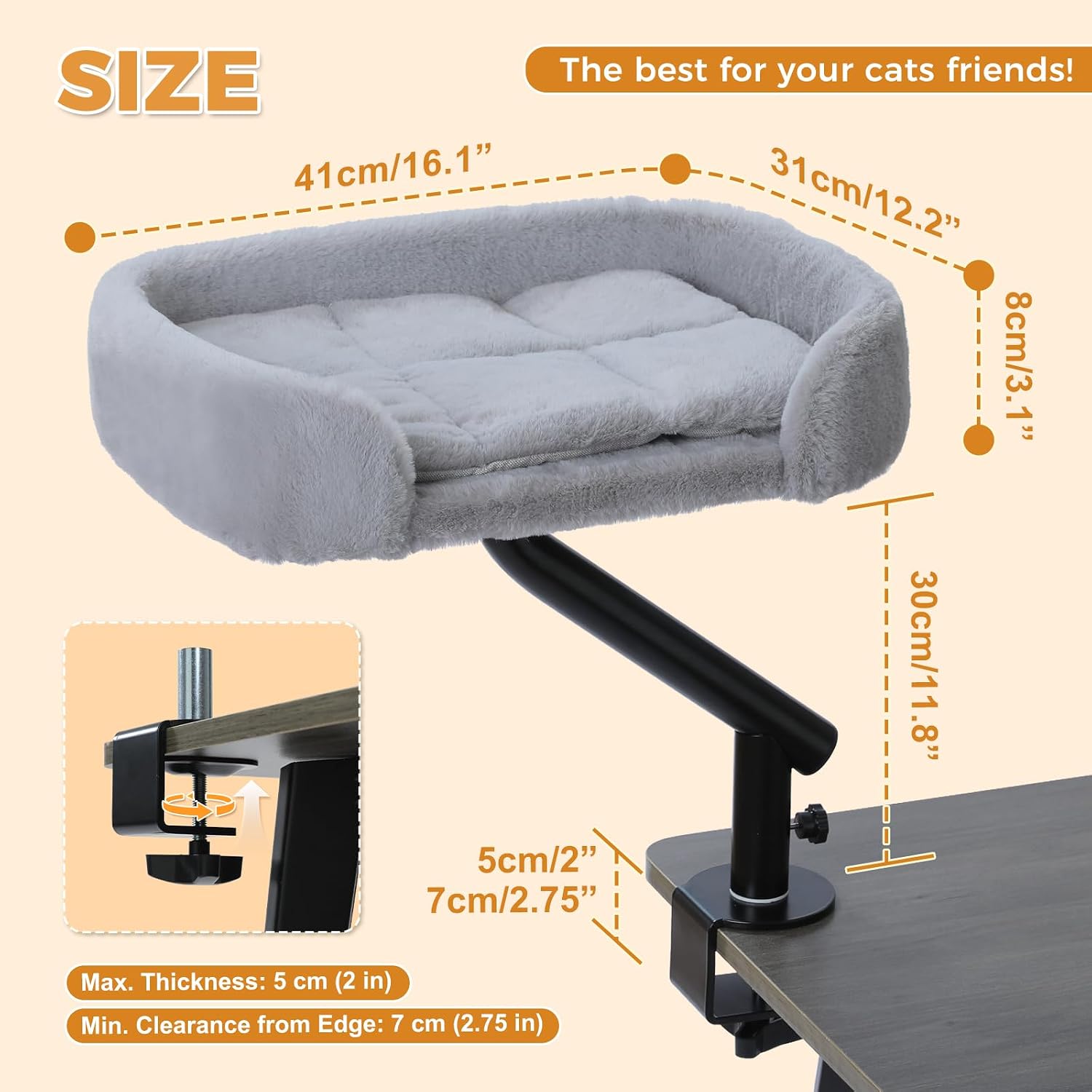 Cat Desk Bed 360°Rotating Supports to 50 Lbs Cozy Nest for Desk