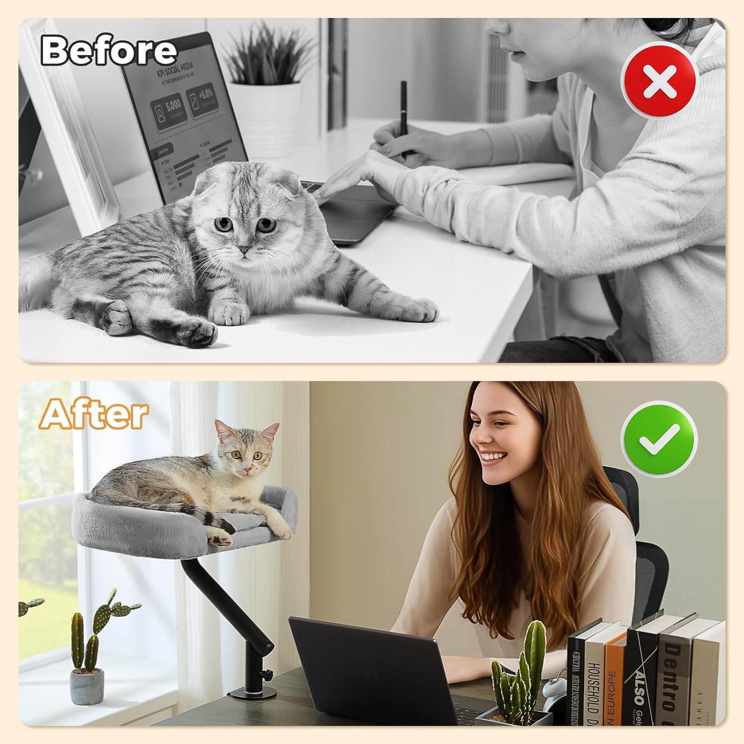 Cat Desk Bed 360°Rotating Supports to 50 Lbs Cozy Nest for Desk