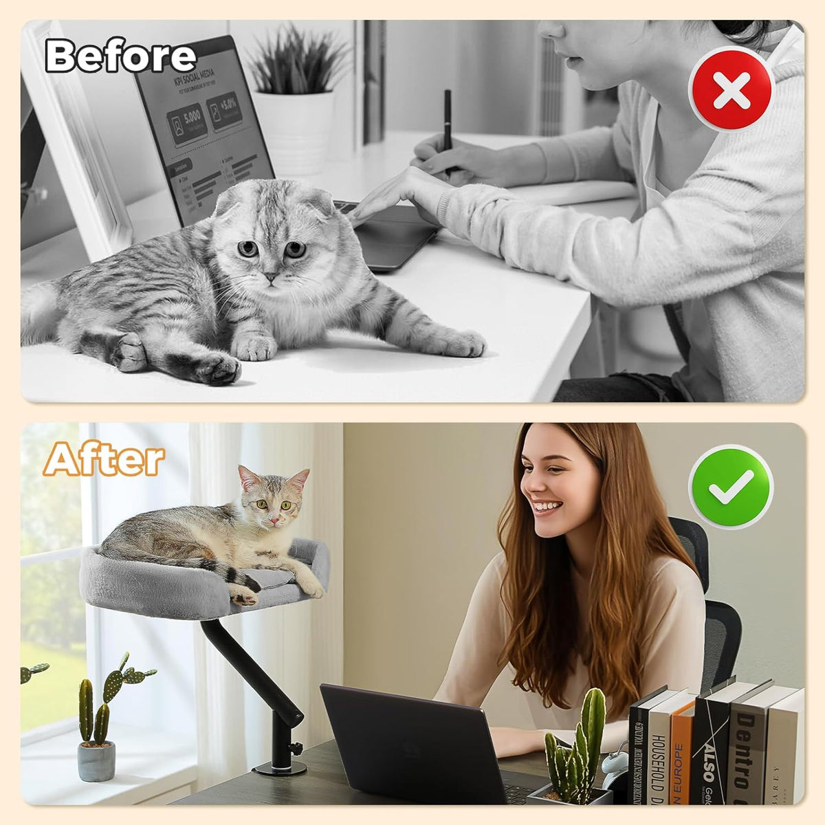 Cat Desk Bed 360°Rotating Supports to 50 Lbs Cozy Nest for Desk