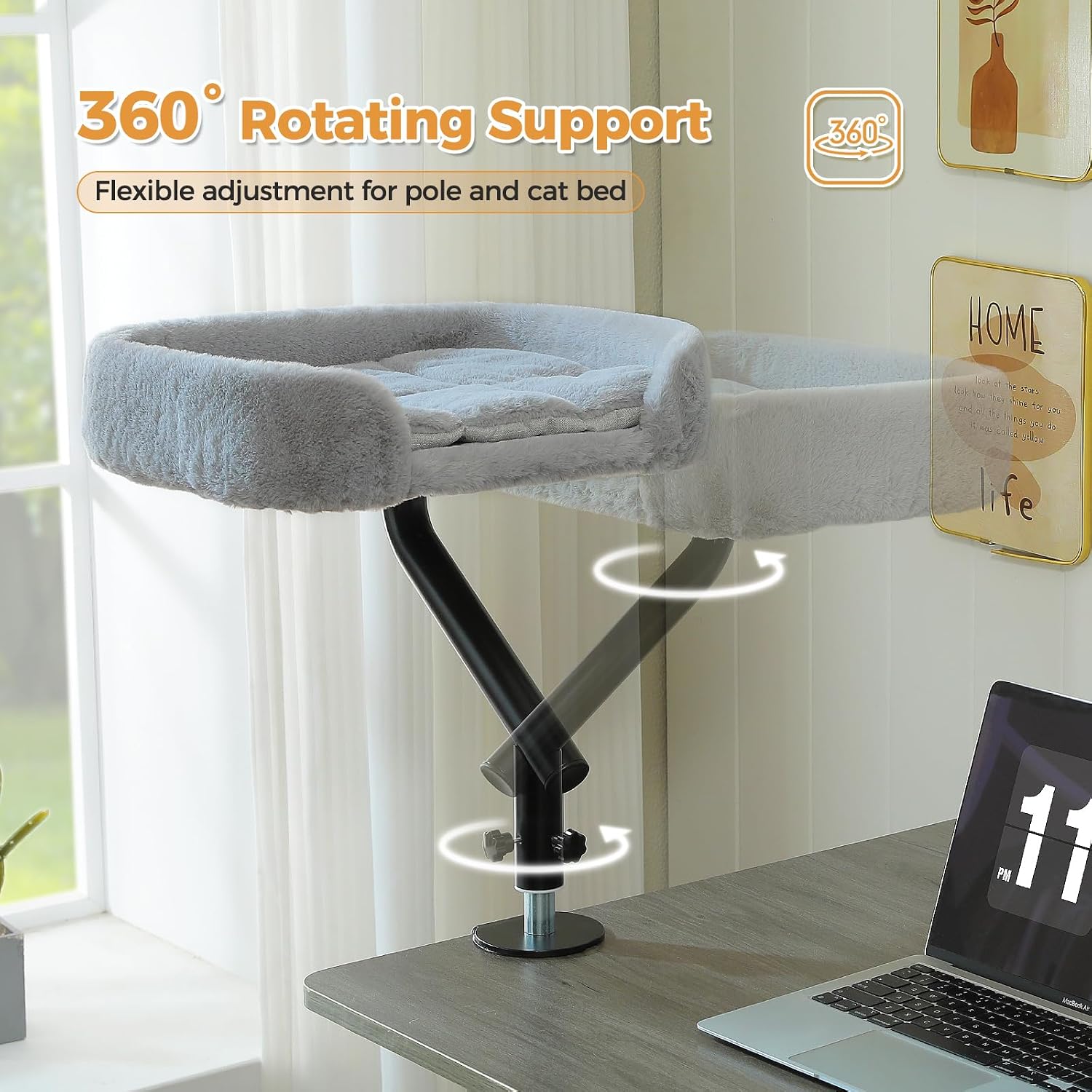 Cat Desk Bed 360°Rotating Supports to 50 Lbs Cozy Nest for Desk