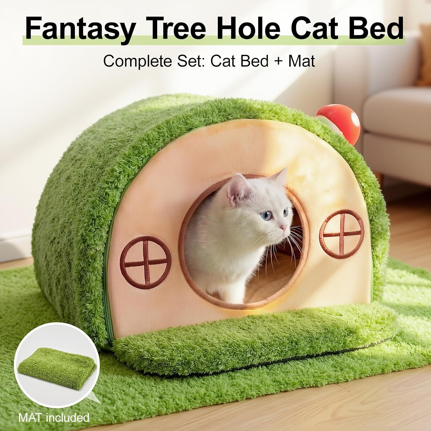 Cat House for Indoor Cats - Tree Hole Cat Bed Cave Hideaway