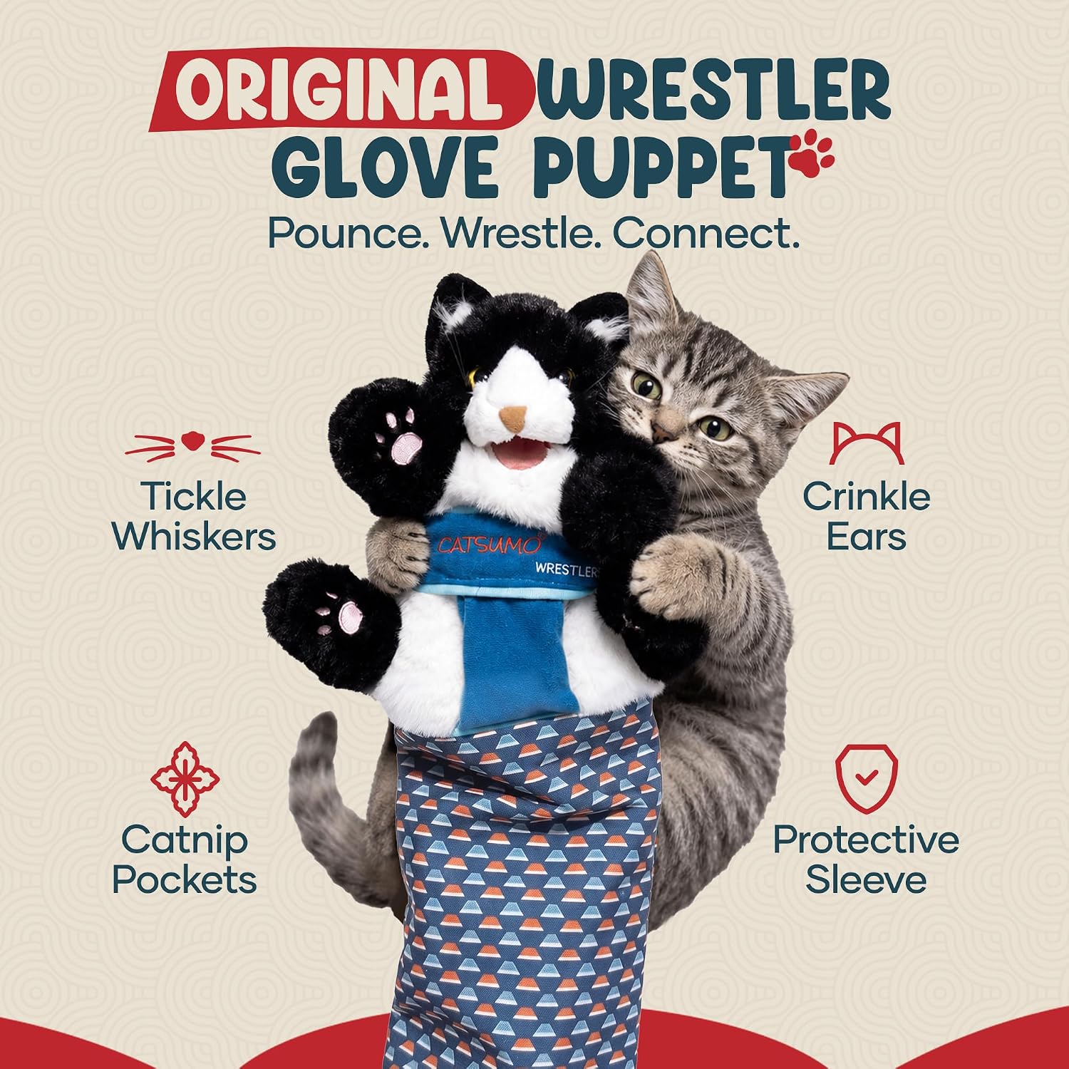 Wearable Cat Toy Wrestling Glove Puppet – Interactive Hand Mitt with Durable Protective Sleeve and Catnip - Play & Enrichment