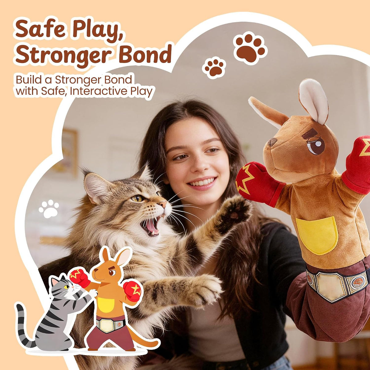 Cat Wrestling Glove, 22 Inch Cat Puppet Wrestler with 5 Catnip Pouches & 3 Layer Resistant Protection, Interactive Cat Toy with Treat Pocket for Boredom Relief & Mental Stimulation