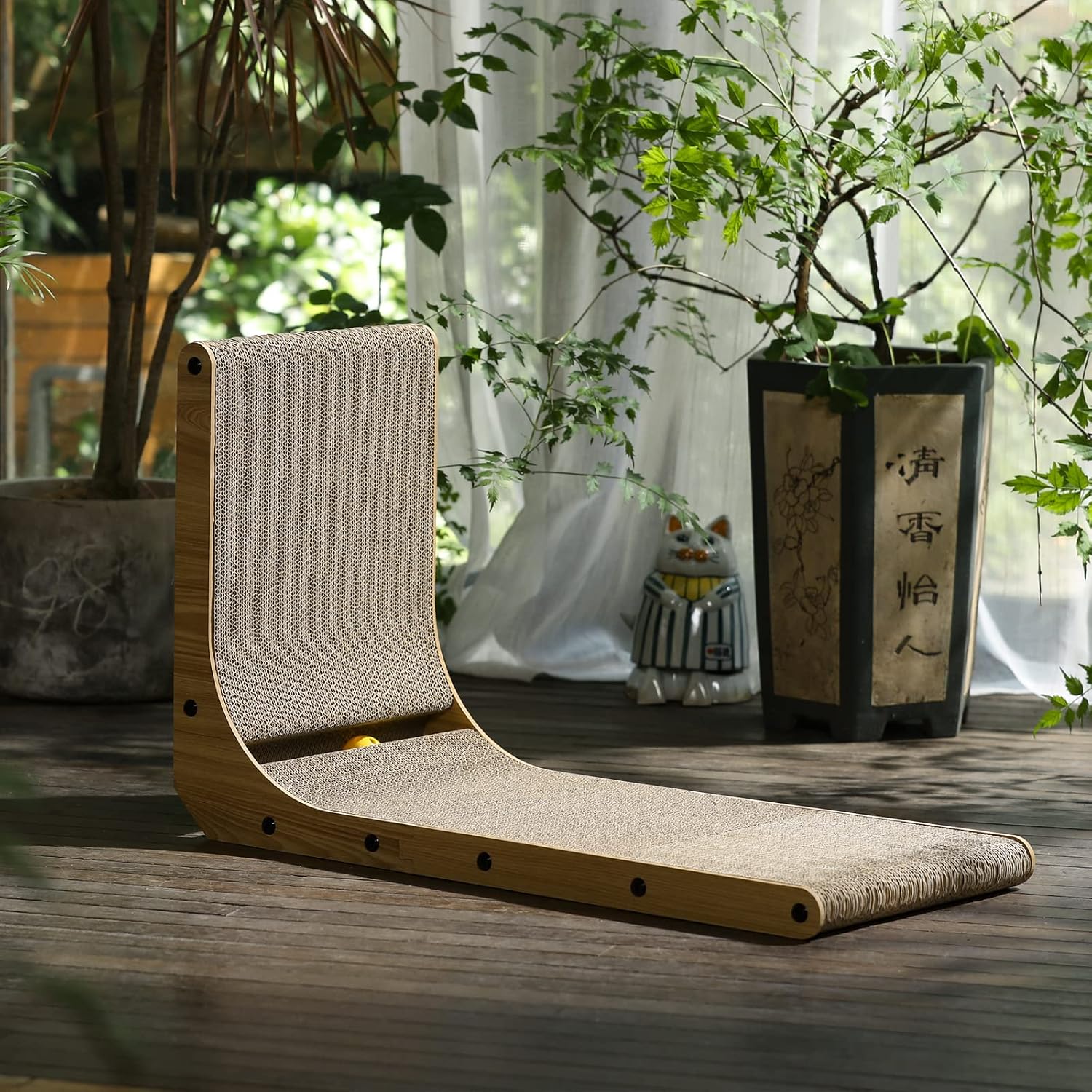Cat Scratcher, 26.8 Inch L Shaped Cat Scratch Pad for Indoor Cats | Vertical Cat Scratching Board with Ball Cat Toy, Cardboard Cat Scratcher for Wall Sofa Couch, Kitten Scratching Post, Large