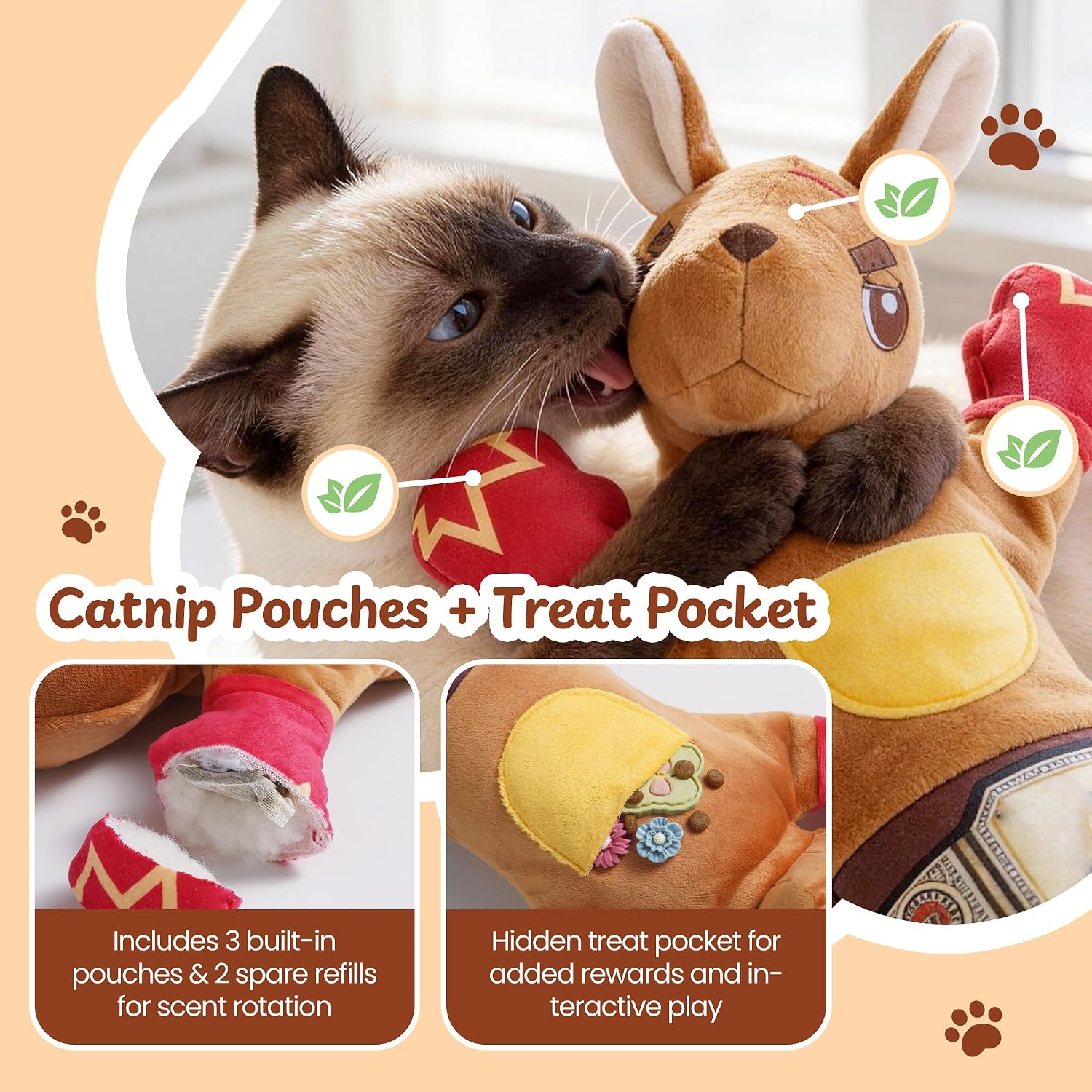 Cat Wrestling Glove, 22 Inch Cat Puppet Wrestler with 5 Catnip Pouches & 3 Layer Resistant Protection, Interactive Cat Toy with Treat Pocket for Boredom Relief & Mental Stimulation