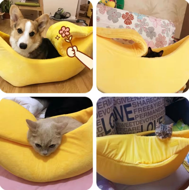 Winter Banana Cat Bed House Funny Cute Cozy Cat Mat Beds Warm Durable Portable Pet Basket Kennel Dog Cushion Cat Supplies Winter