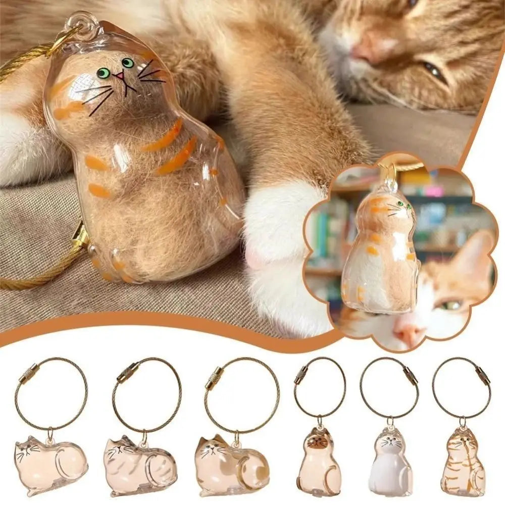 Transparent Container Small Ornaments Cat Fur Storage Pendant Cute Cat Shaped Handmade Design Stylish Keychain DIY Accessories
