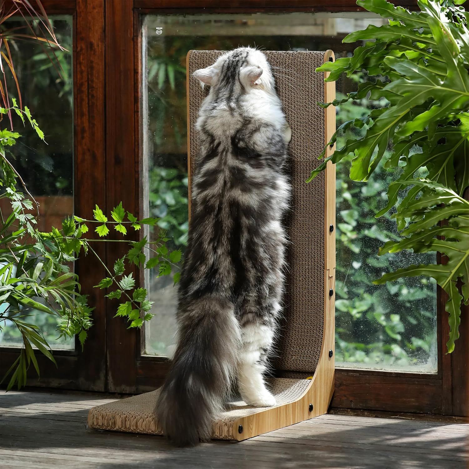 Cat Scratcher, 26.8 Inch L Shaped Cat Scratch Pad for Indoor Cats | Vertical Cat Scratching Board with Ball Cat Toy, Cardboard Cat Scratcher for Wall Sofa Couch, Kitten Scratching Post, Large