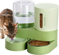 Automatic Cat Feeder Stainless Steel Water Dispenser Gravity Food Feeder and Waterer Set with Pet Food Bowl for Small Medium Kitten Puppy Pets Large Capacity(Green)