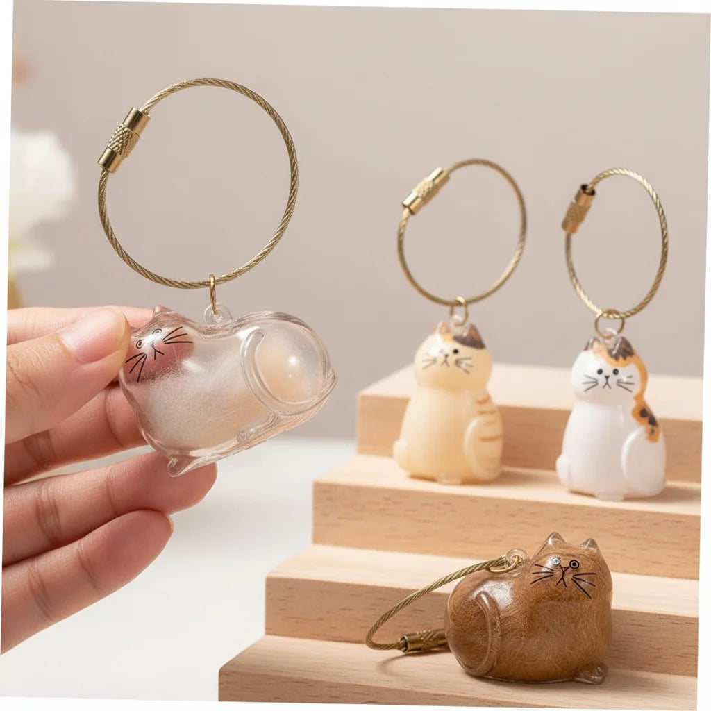 Transparent Container Small Ornaments Cat Fur Storage Pendant Cute Cat Shaped Handmade Design Stylish Keychain DIY Accessories